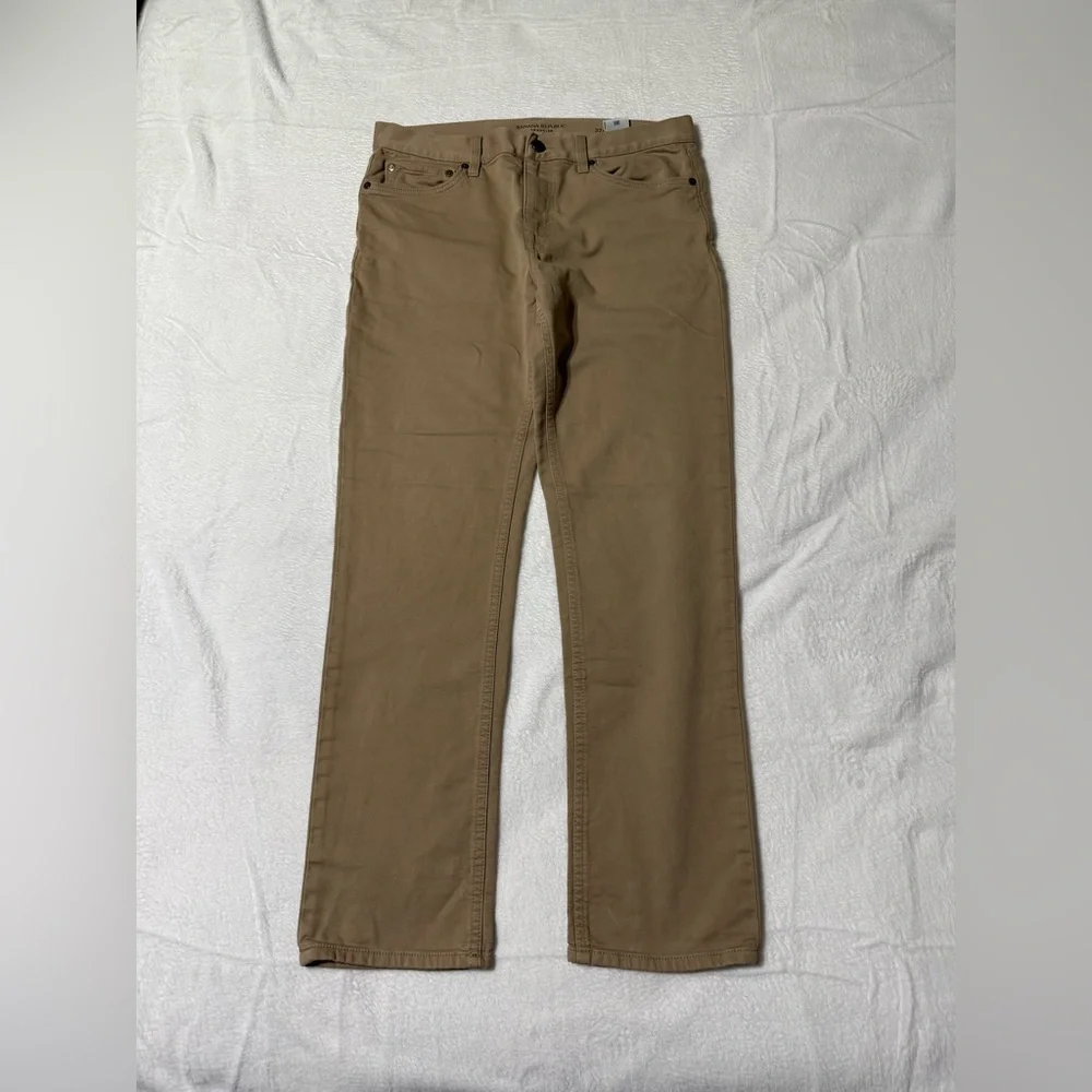 Banana Republic Jeans‎ Mens 32x28 Beige Traveler Slim Straight Stretch Mid Rise